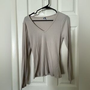 Old Navy Women's V-Neck Ribbed Long Sleeve Top - Light Gray